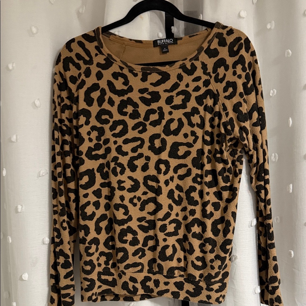 Buffalo David Bitton Leopard Print Long Sleeve Top - Camel & Black
